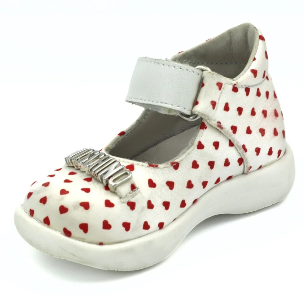 Love Moschino Kids Girls Mary Jane Shoes Size‎ 18 (3.5K)White Red Heart Designer